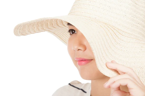 Beautiful Asian girl with sun hat — Stock Photo, Image