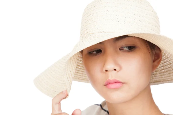Beautiful Asian girl with sun hat — Stock Photo, Image