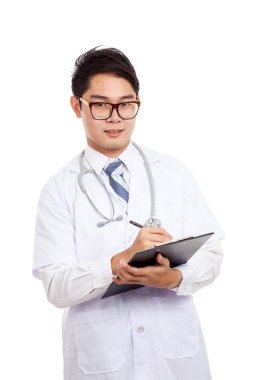 Asyalı erkek doktor Panoya yaz