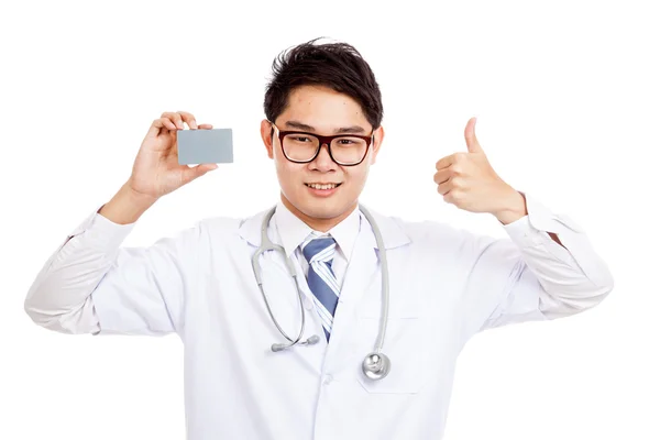 Asian male doctor show a card and thumbs up — Stock Photo, Image