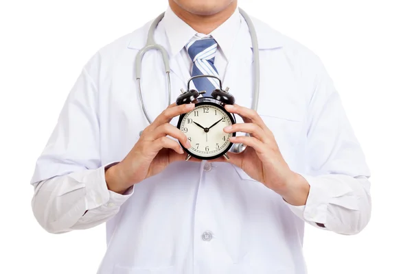 Asian male doctor with a clock — Stock Photo, Image