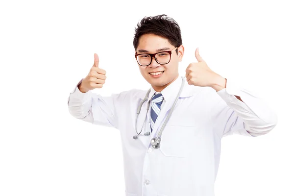 Asian male doctor show thumbs up — Stock Photo, Image