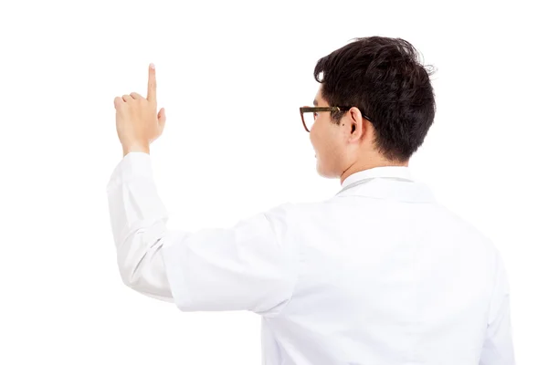 回来的亚洲男医生触摸屏与手指 — 图库照片