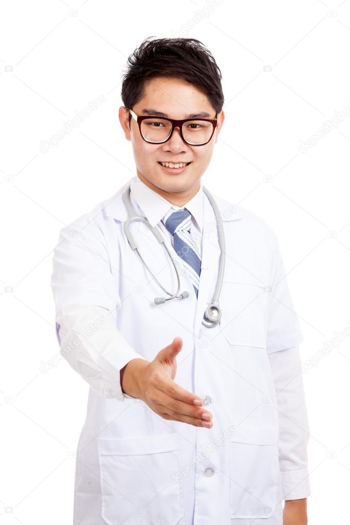 Asian male doctor greeting  shake hand