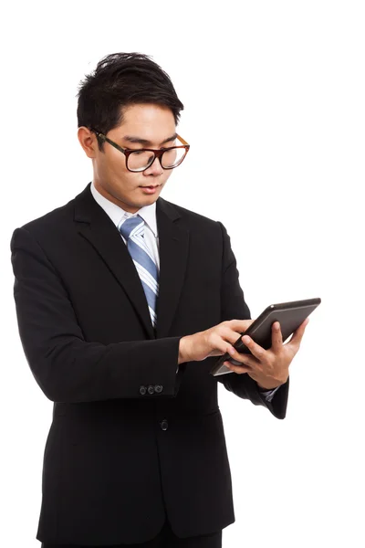 Asian businessman touch screen of tablet PC — Stock Photo, Image