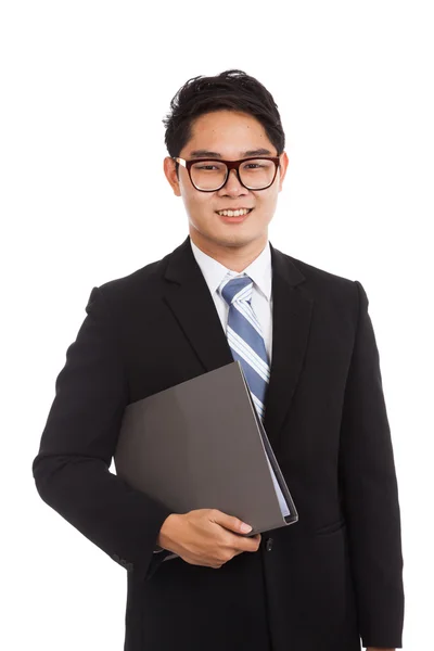 Asiático empresário sorriso segurar pasta — Fotografia de Stock