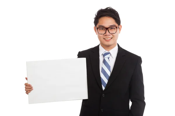 Asiatischer Geschäftsmann mit leerem Schild — Stockfoto