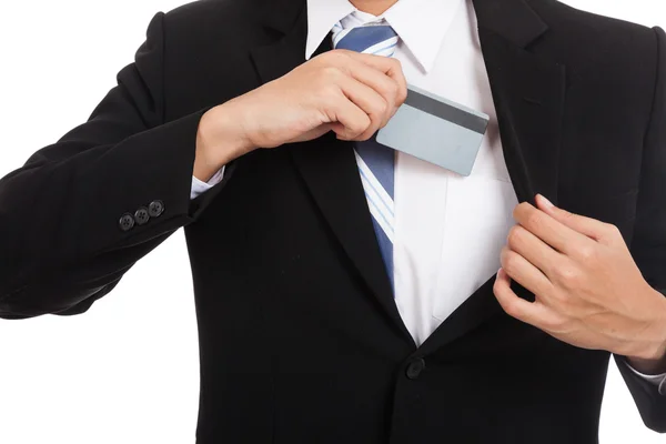 Asian businessman pull  credit card  from his suit — Stock Photo, Image