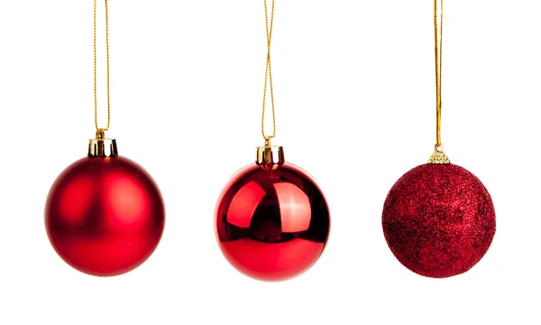 Three of red christmas tree baubles — Stock Photo, Image