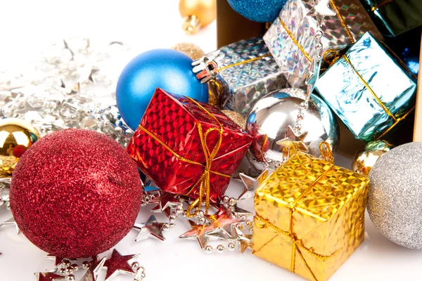 Christmas tree bauble and ornament in a box — Stock Photo, Image