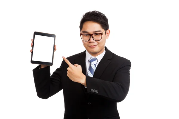 Asian businessman point to tablet pc — Stock Photo, Image