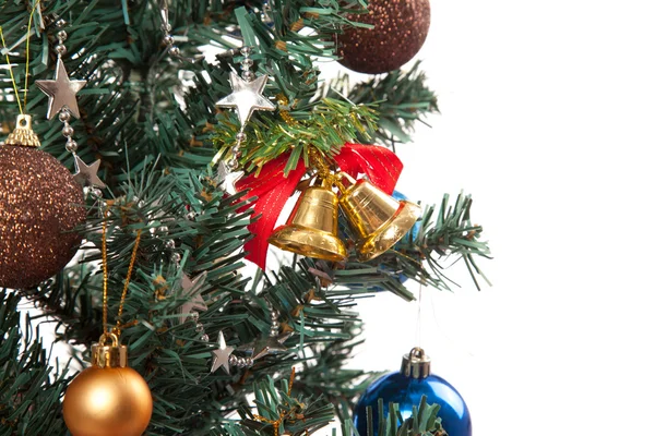 Close up of christmas tree with ornament, bauble, and decoration — Stock Photo, Image