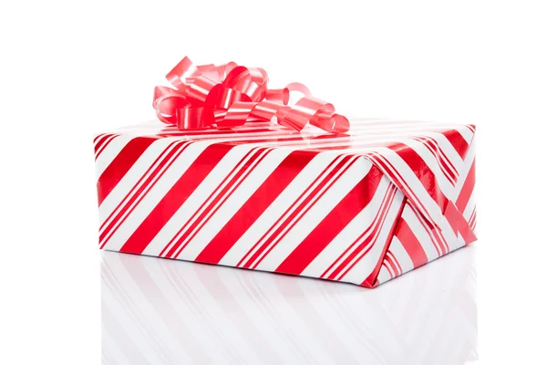 Red gift box with red bow for christmas — Stock Photo, Image