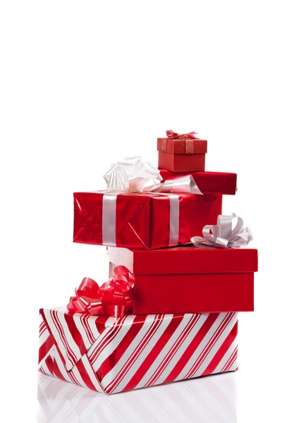 Grupo de caixas de presente vermelho para o Natal — Fotografia de Stock