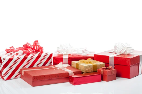 Many red gift boxes for christmas — Stock Photo, Image