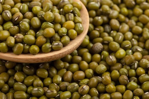 Frijoles mungo con cuchara de madera — Foto de Stock