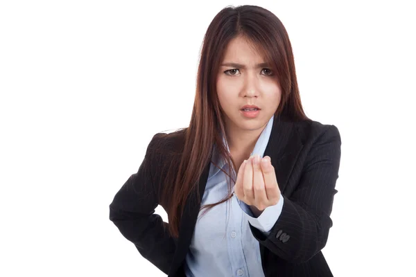 Angry young Asian businesswoman ask for money — Stock Photo, Image