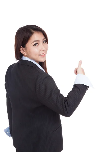 Jonge Aziatische zakenvrouw beurt terug duimschroef opwaarts — Stockfoto