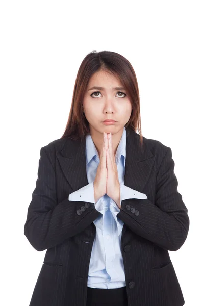 Young Asian businesswoman pray with unhappy face — Stock Photo, Image