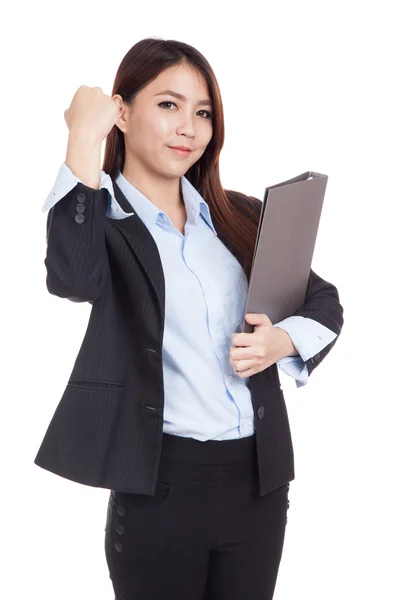 Jovem mulher de negócios asiática sucesso com pasta na mão — Fotografia de Stock