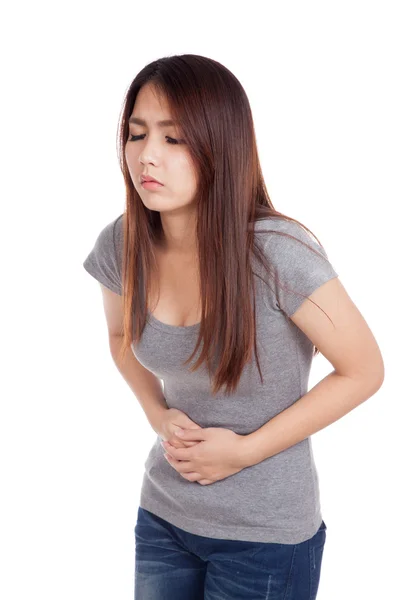 Genç Asyalı kadın mide ağrısı var — Stok fotoğraf