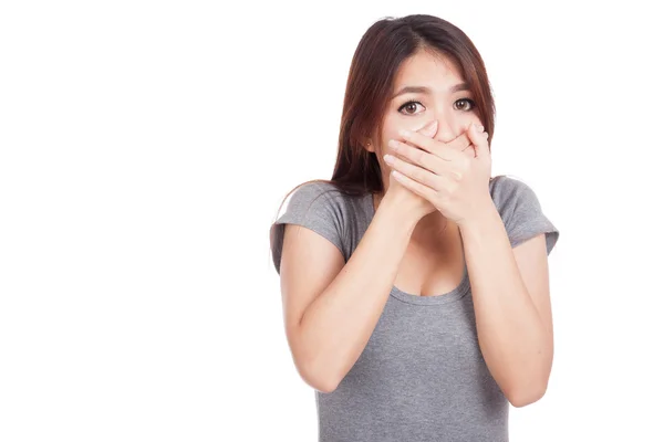 Young Asian woman close her mouth — Stock Photo, Image