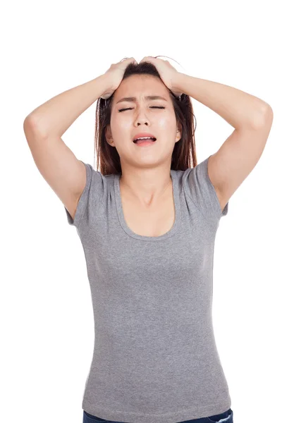 Deprimido joven asiático mujer grito — Foto de Stock