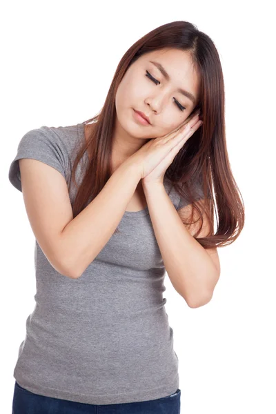 Young Asian woman  posing gesturing sleeping — Stock Photo, Image