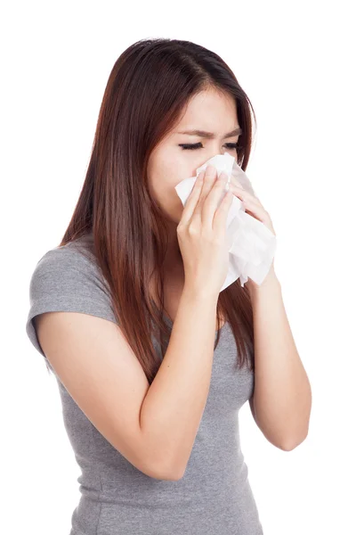 Sick Young Asian woman  using a tissue paper — Stock Photo, Image