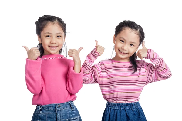 Asian twin sisters show thumbs up — Stock Photo, Image