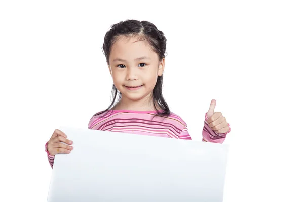 Asiática niña sostener un blanco signo — Foto de Stock