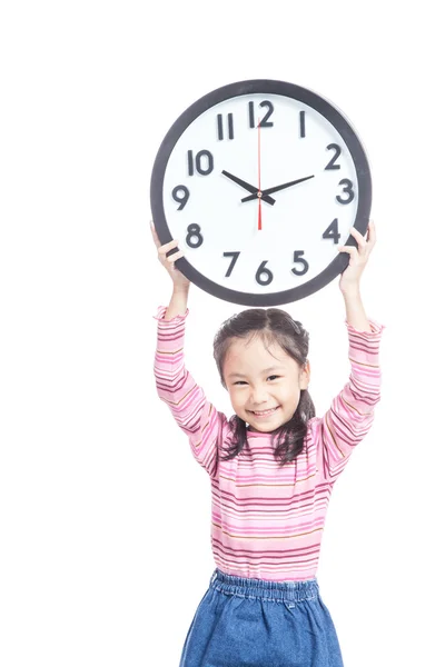 Asian  little girl hold clock — Stock Photo, Image