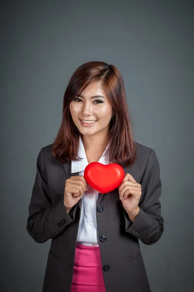 Asian businesswoman smile with red heart — Stock Photo, Image