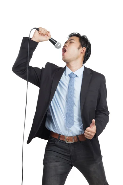 Asiático empresario feliz cantar un canción — Foto de Stock