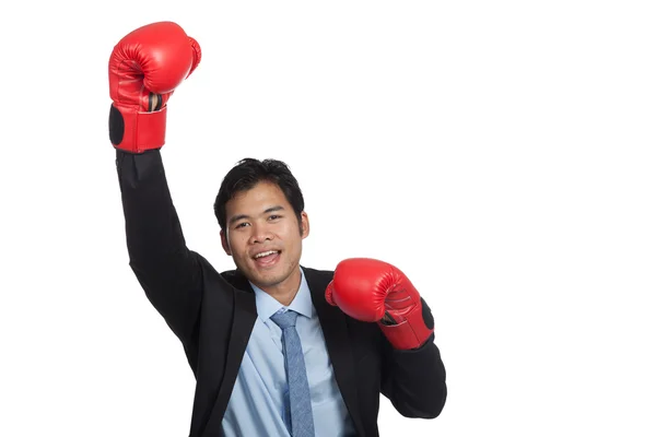 Asian businessman win fight fist pump for success — Stock Photo, Image