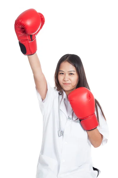 Young Asian female doctor win the fight — Stock Photo, Image