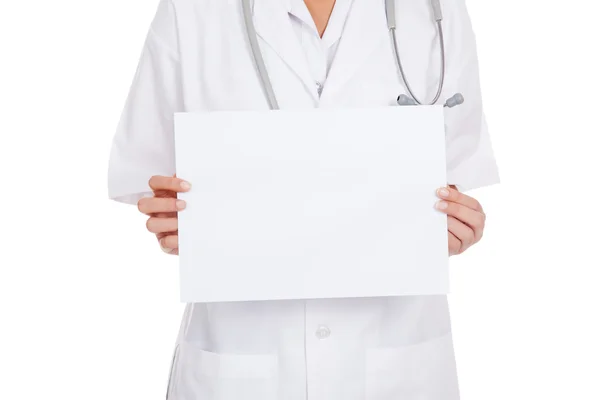 Asian female doctor show blank paper — Stock Photo, Image