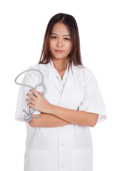 Young Asian female doctor hold stethoscope and smile — Stock Photo, Image