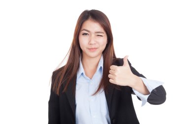 Genç Asyalı işkadını göz kırpmak ve thumbs up