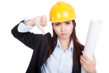 Asya mühendisi kadın başparmak aşağı planları ile