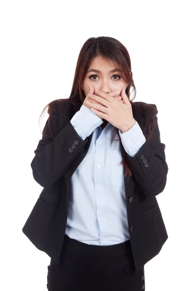 Unga asiatiska affärskvinna chockade och Stäng munnen — Stockfoto