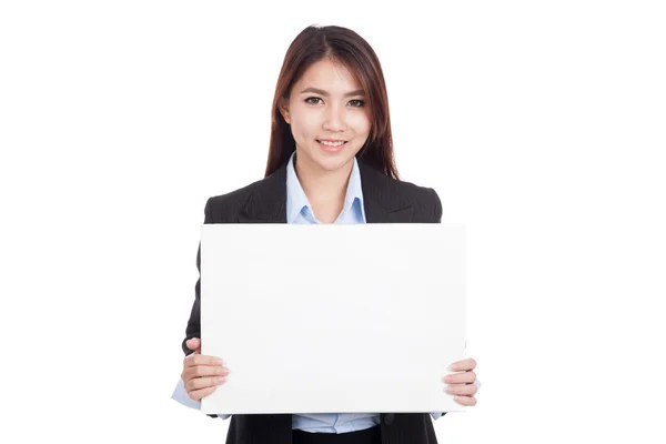 Joven mujer de negocios asiática mostrar signo en blanco —  Fotos de Stock