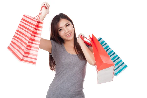 Jeune femme asiatique heureux avec sac à provisions — Photo