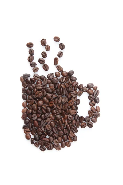 Roasted coffee beans in coffee mug shape — Stock Photo, Image