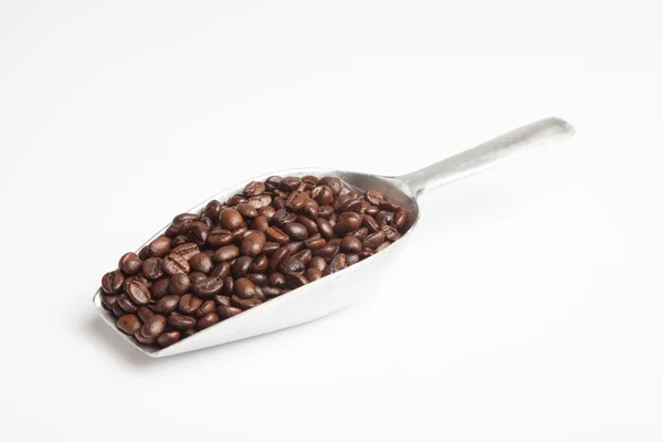 Gebrande koffiebonen met overdracht scoop — Stockfoto