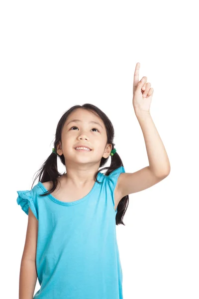 Little asian girl point up and look up — Stock Photo, Image