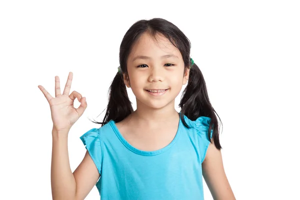 Little asian girl smile show OK sign — Stock Photo, Image