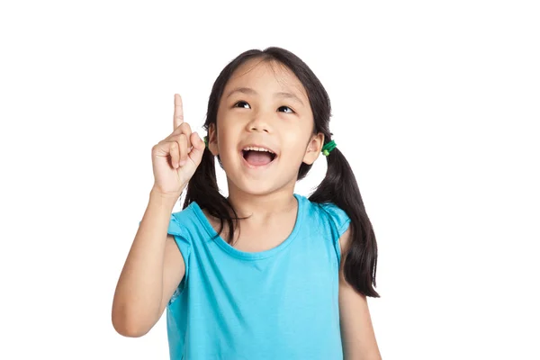 Feliz pouco asiático menina apontar para cima — Fotografia de Stock