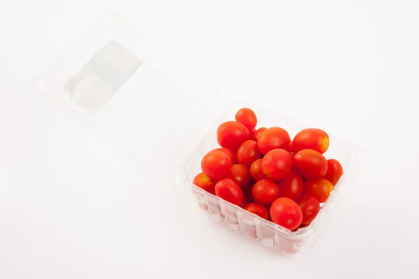 Red cherry tomatoes in a box — Stock Photo, Image