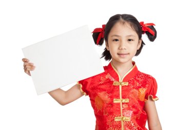 Asyalı kız cheongsam Çin boş işareti ile elbise